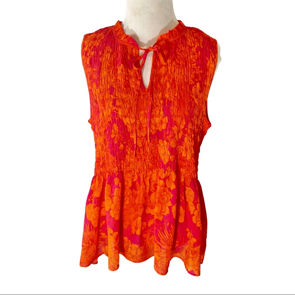 Rose + Olive Floral Smocked Blouse Pink & Orange Size Large